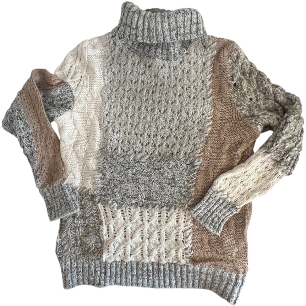 Coldwater Creek Patchwork Turtle Neck Chunky Open… - image 1